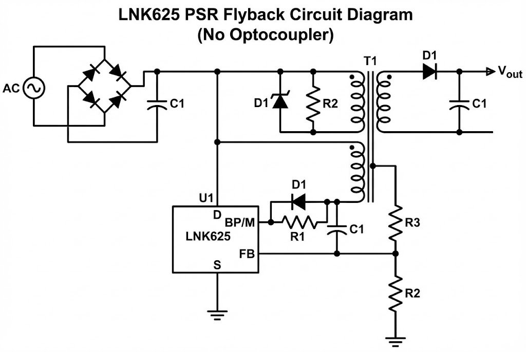 LNK625 PSR Technology LNK625 PSR circuit diagram without optocoupler