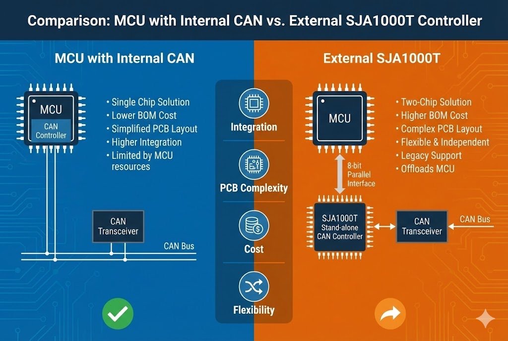 Comparison of MCU with internal CAN vs external SJA1000T