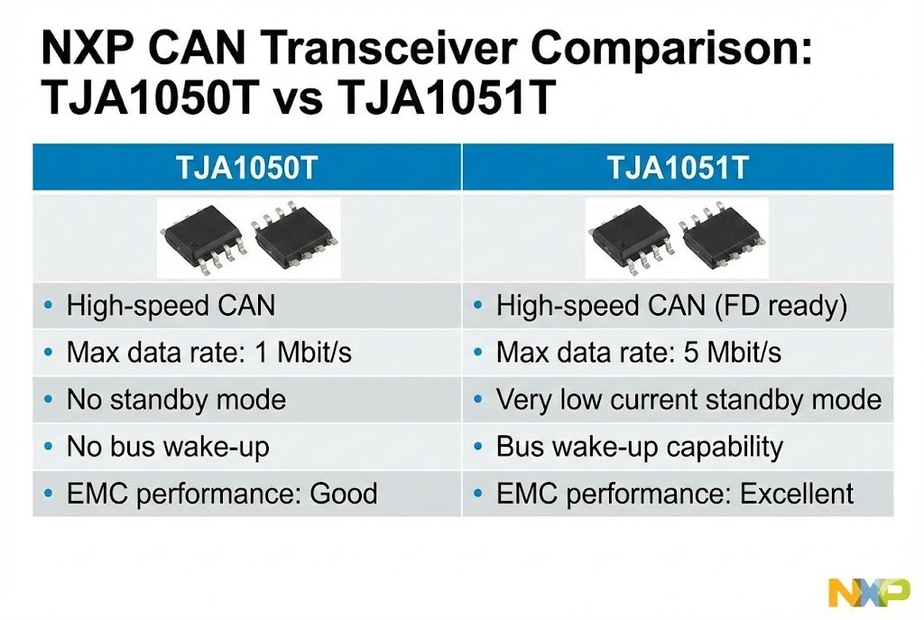 NXP TJA1050T vs TJA1051T CAN transceiver comparison