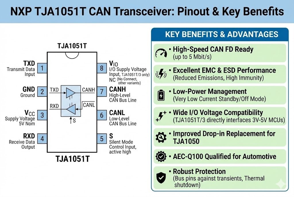 TJA1051T pinout and benefits