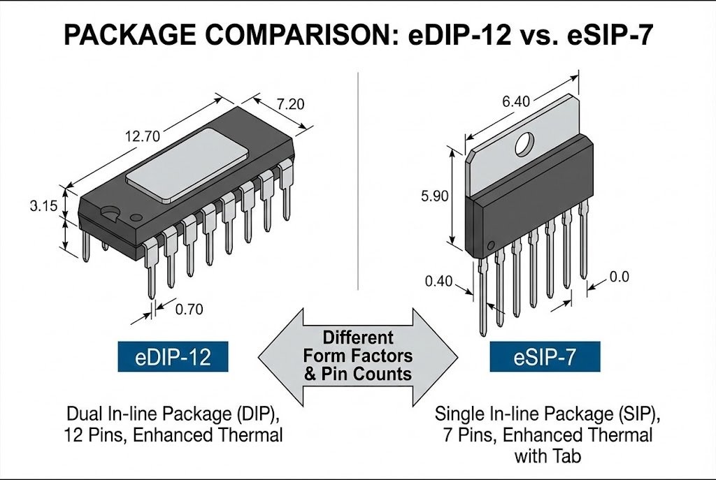 eDIP-12 vs eSIP-7 package comparison Comparison of eDIP-12 and eSIP-7 packages