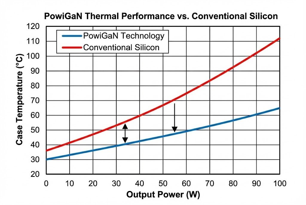 PowiGaN Thermal Efficiency PowiGaN thermal performance chart