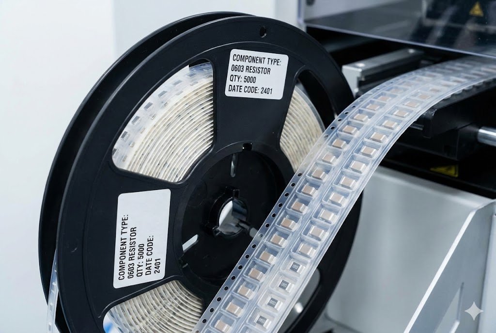 Tape and reel packaging for electronic components