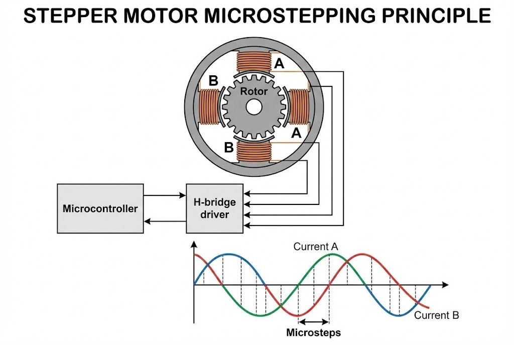 Technical diagram of stepper motor microstepping