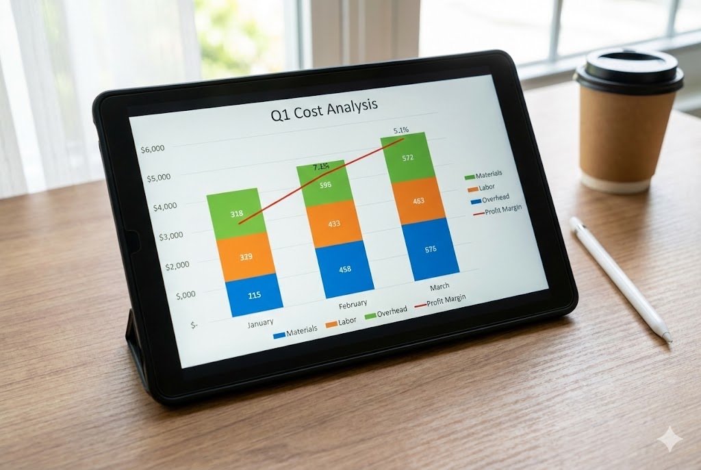 Cost analysis chart on a tablet