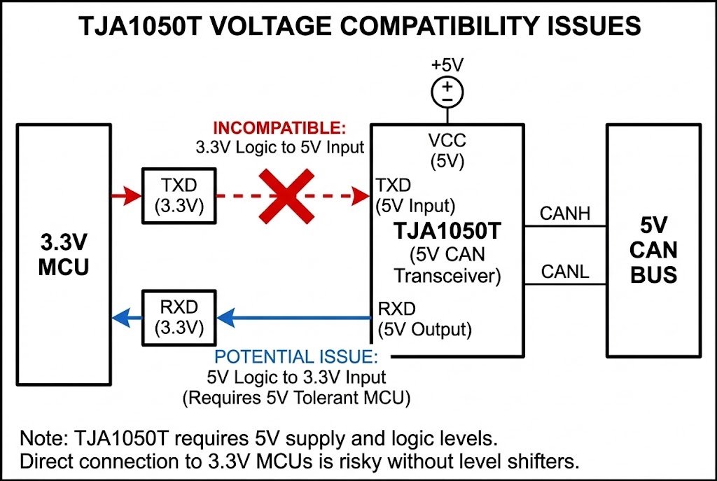 TJA1050T voltage compatibility issues diagram