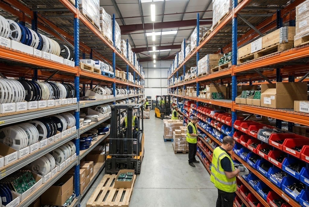 Warehouse with electronic components
