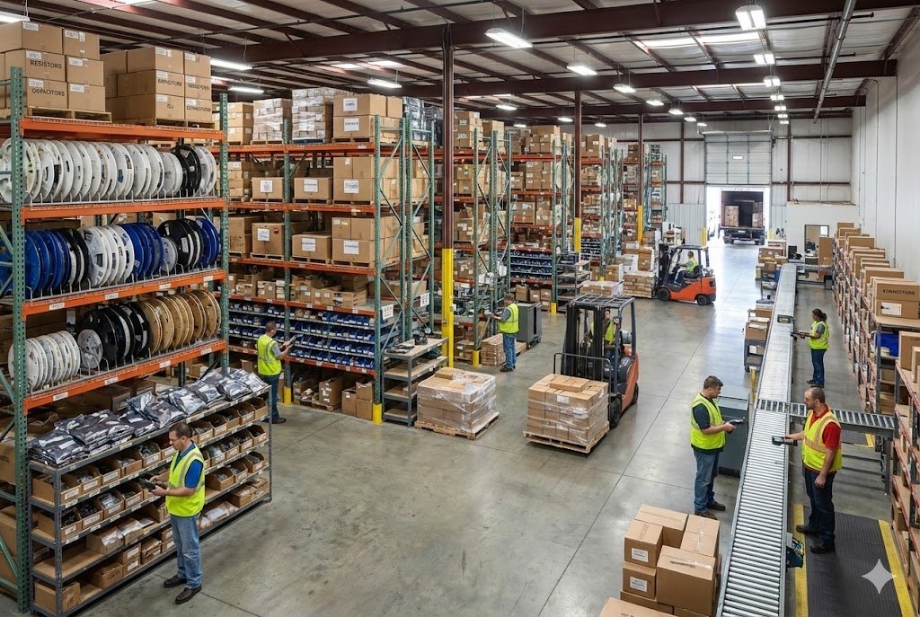 Warehouse with electronic components