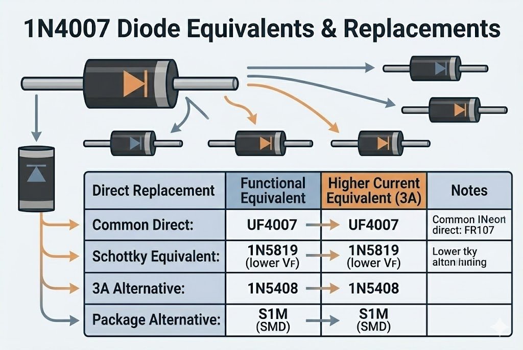 1N4007 diode equivalents and replacements