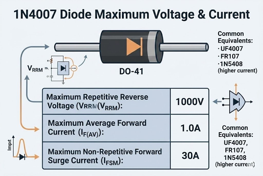 1N4007 diode maximum voltage current equivalents