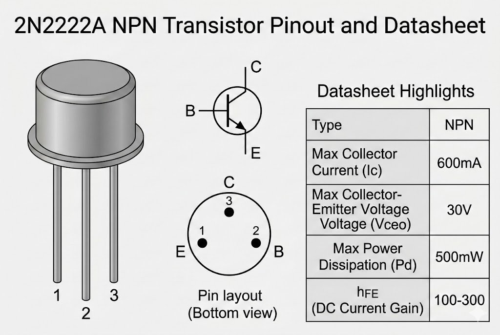 What Is the 2N2222A NPN Transistor: Pinout, Datasheet, and High-Speed ...