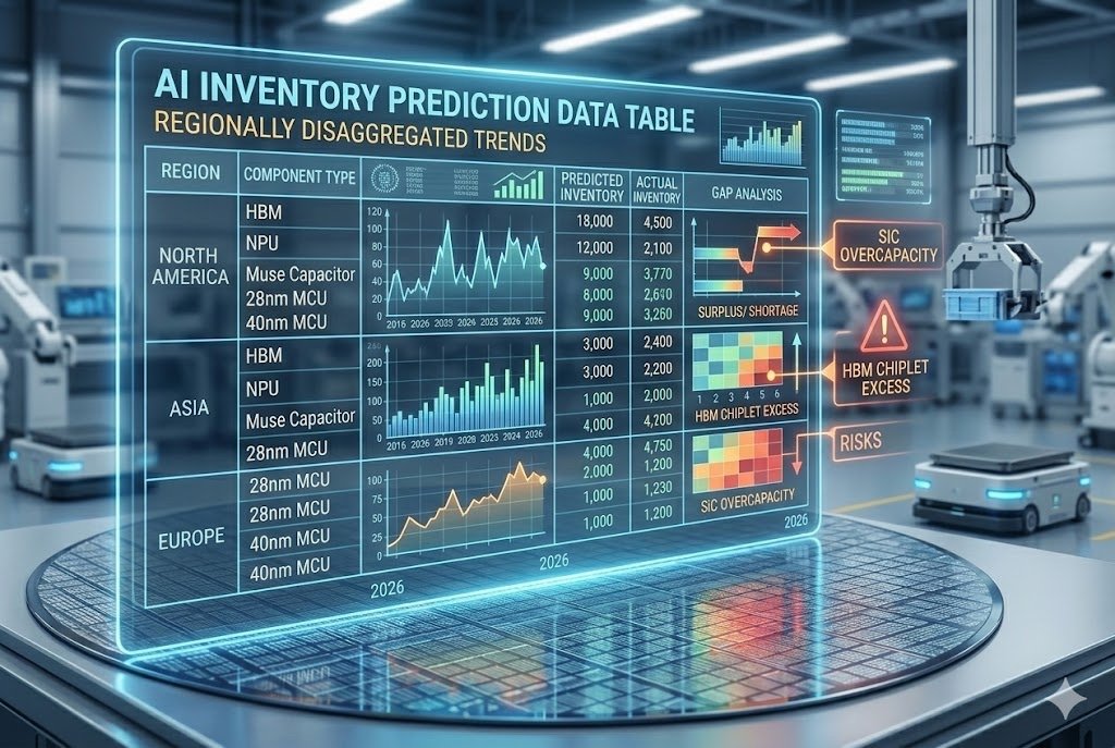 AI inventory prediction data Data table showing AI inventory prediction for electronic components