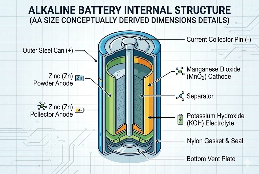 Internal structure of an alkaline battery Alkaline battery internal structure