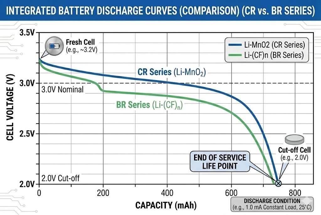 Capacity Discharge Curve 620mAh vs 225mAh Chart showing battery discharge curves
