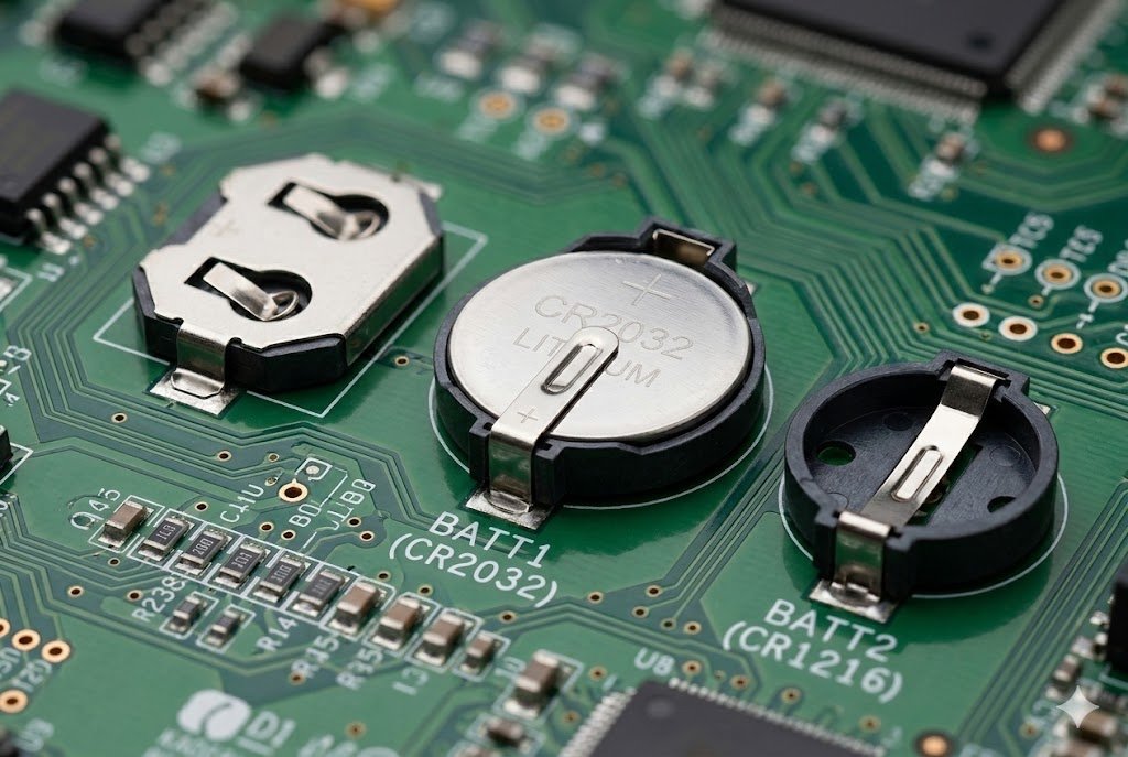 PCB Battery Holder Contacts Close up of PCB battery holders