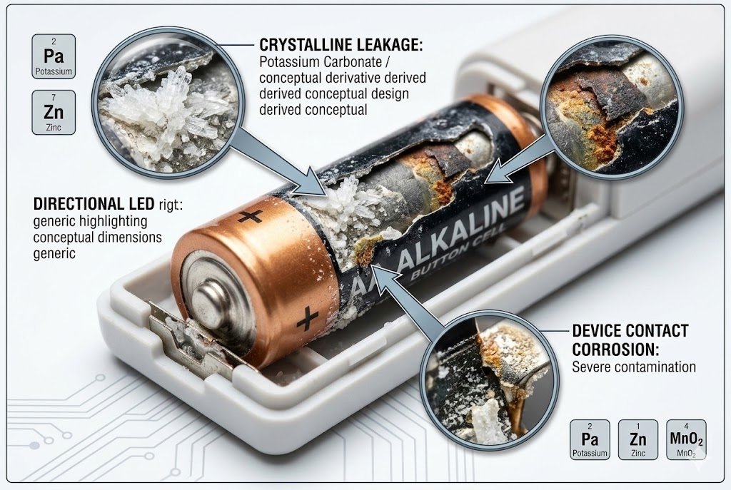 Corroded battery contacts from leakage Battery leakage corrosion example