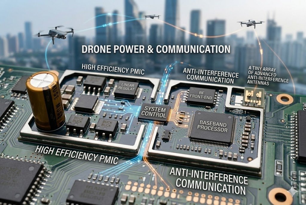 Low-altitude economy drone power and communication chips