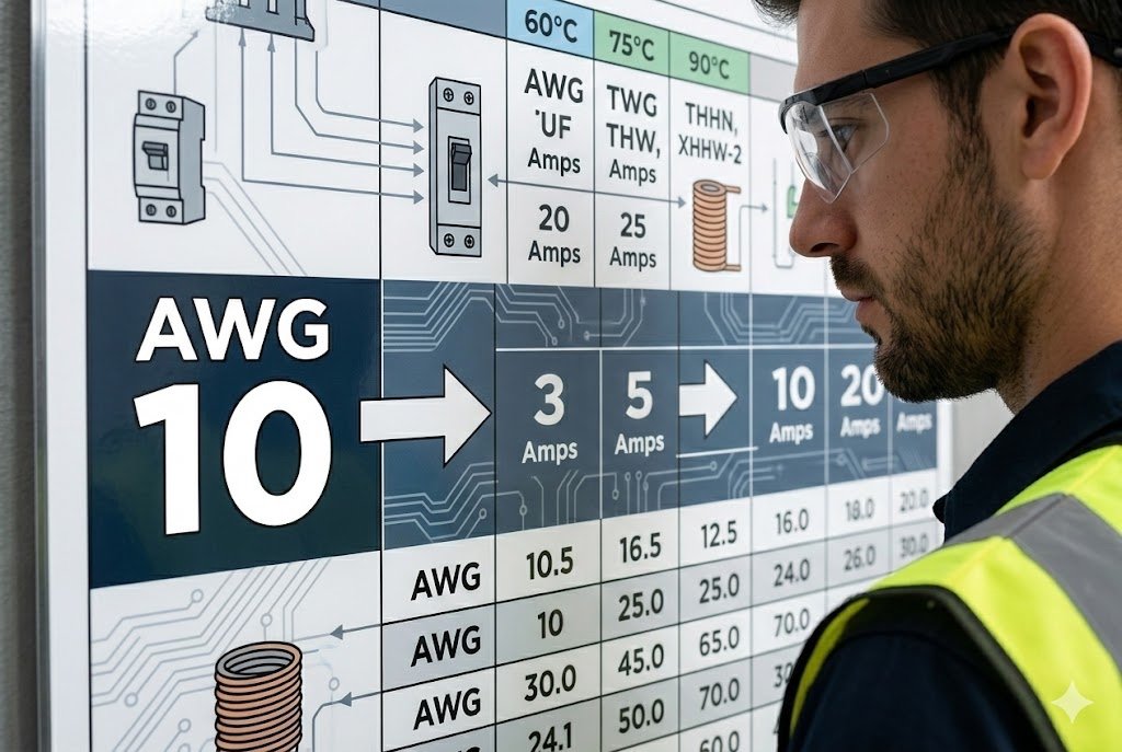 Wire Ampacity Ratings alt technician checking wire ampacity chart