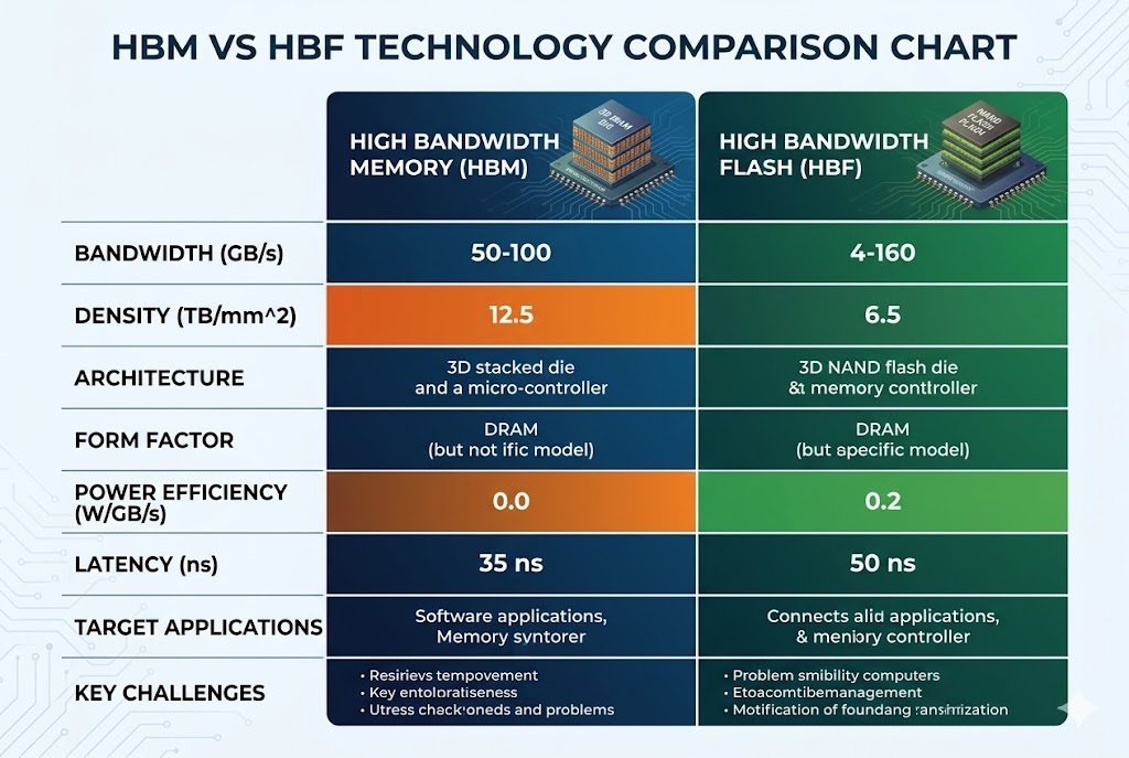 HBM vs HBF technology comparison chart