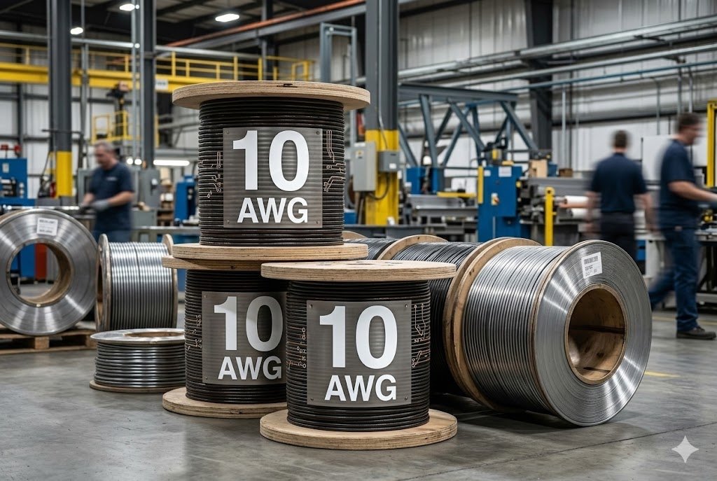 10 AWG Wire Selection alt 10 AWG wire coils industrial background
