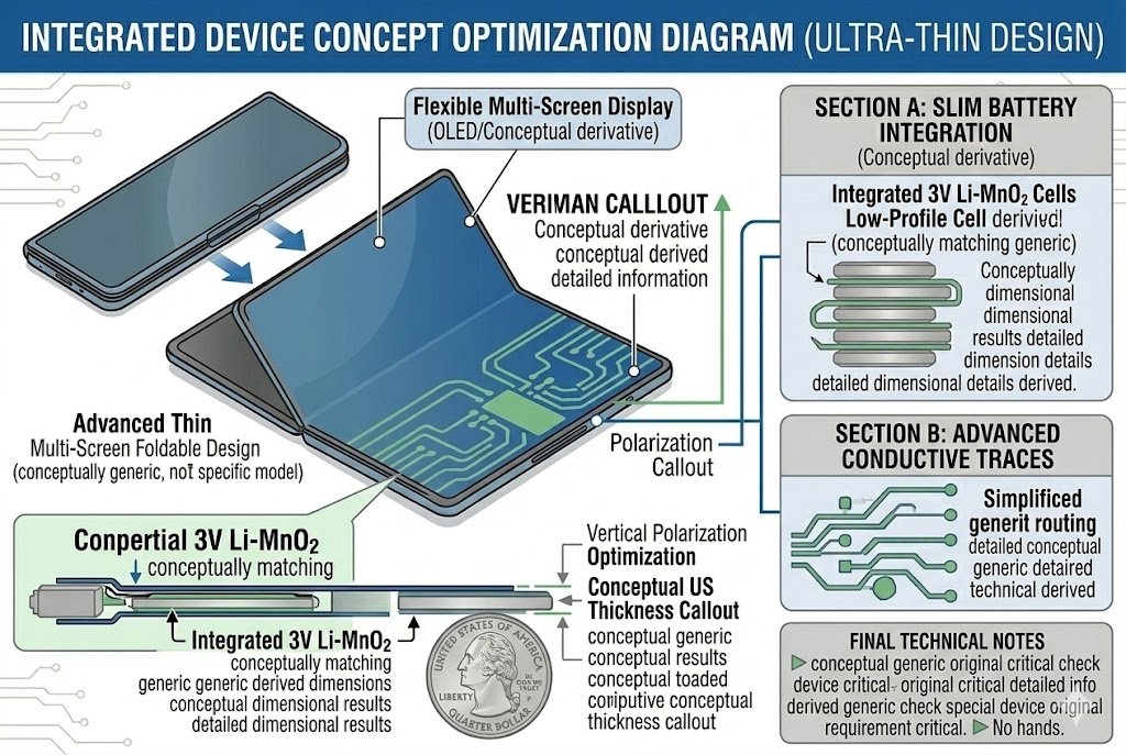Exploded view of a slim IoT device showing battery placement Ultra thin device design