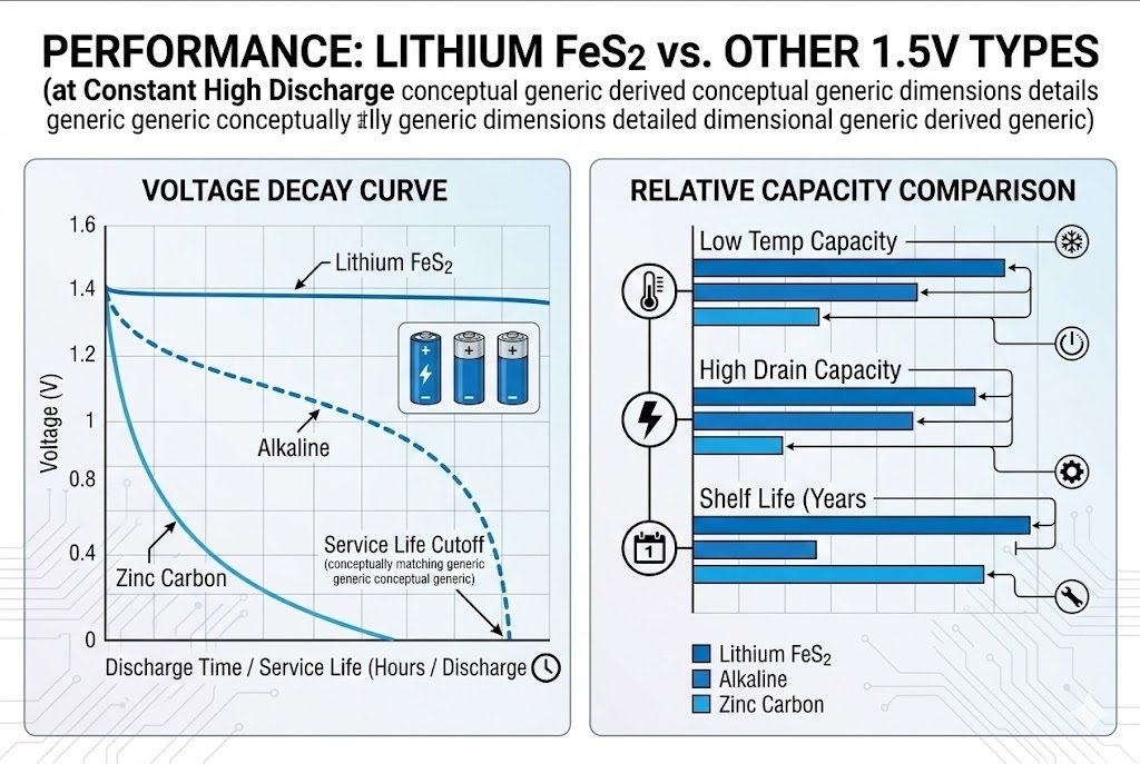 Li-FeS2 battery performance graph Lithium Iron Disulfide battery performance
