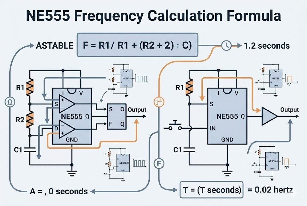 NE555 frequency calculation formula