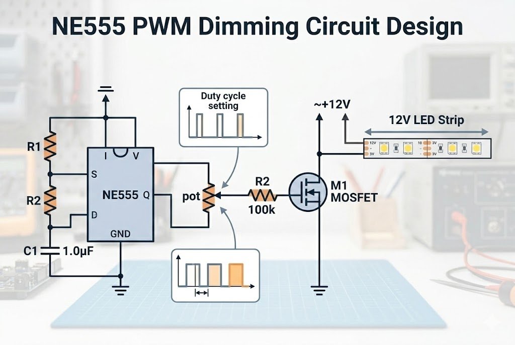 NE555 PWM dimming circuit design