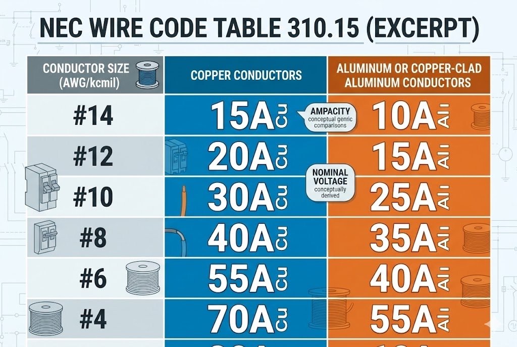 NEC wire code table 310.15