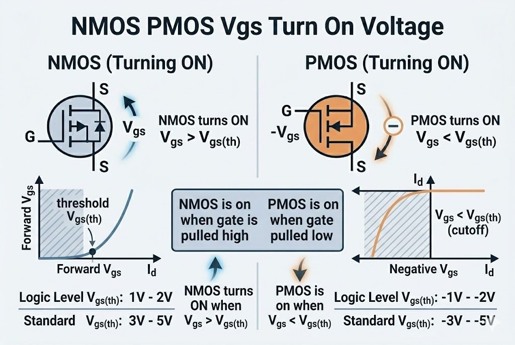 NMOS PMOS Vgs turn on voltage