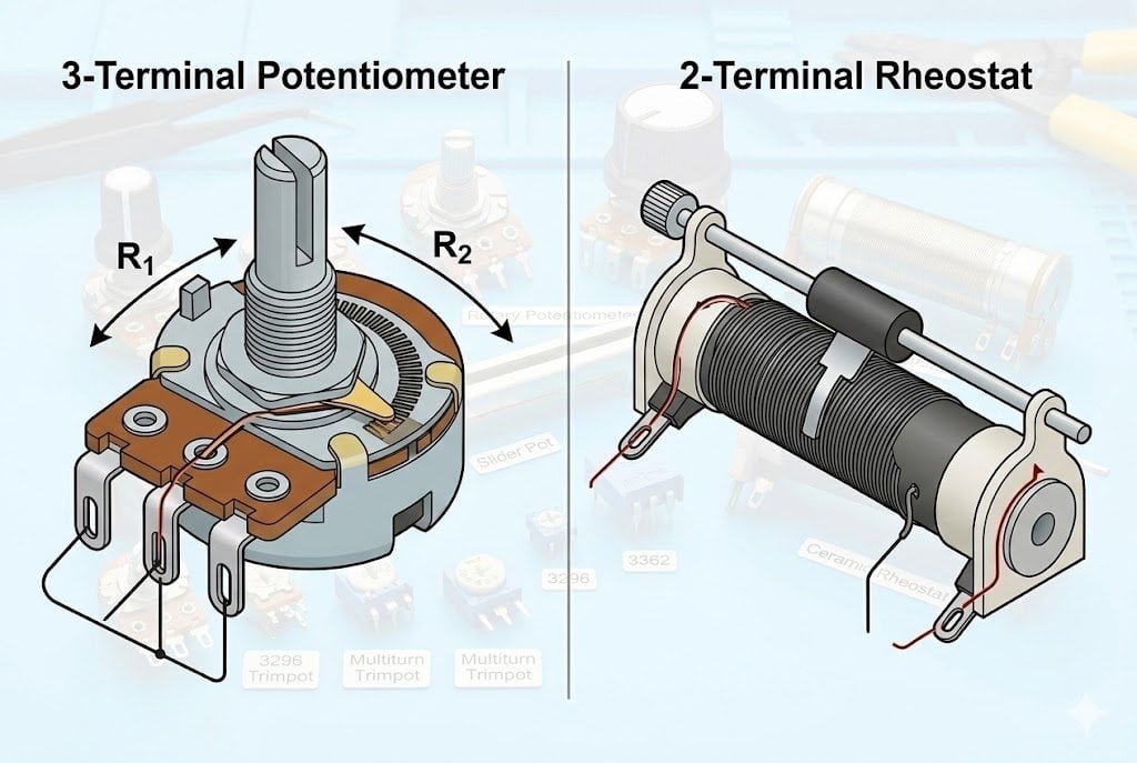 internal structure of potentiometer and variable resistor