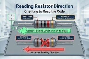 Image showing how to correctly read resistor directions with left-to-right orientation.