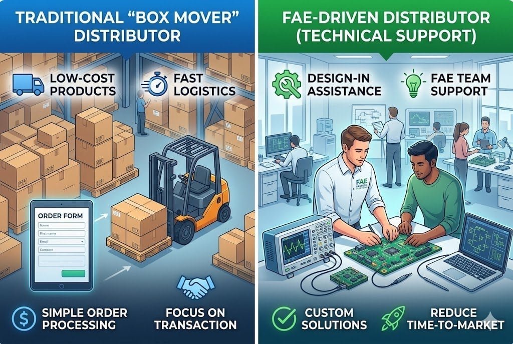Traditional box mover vs FAE distributor