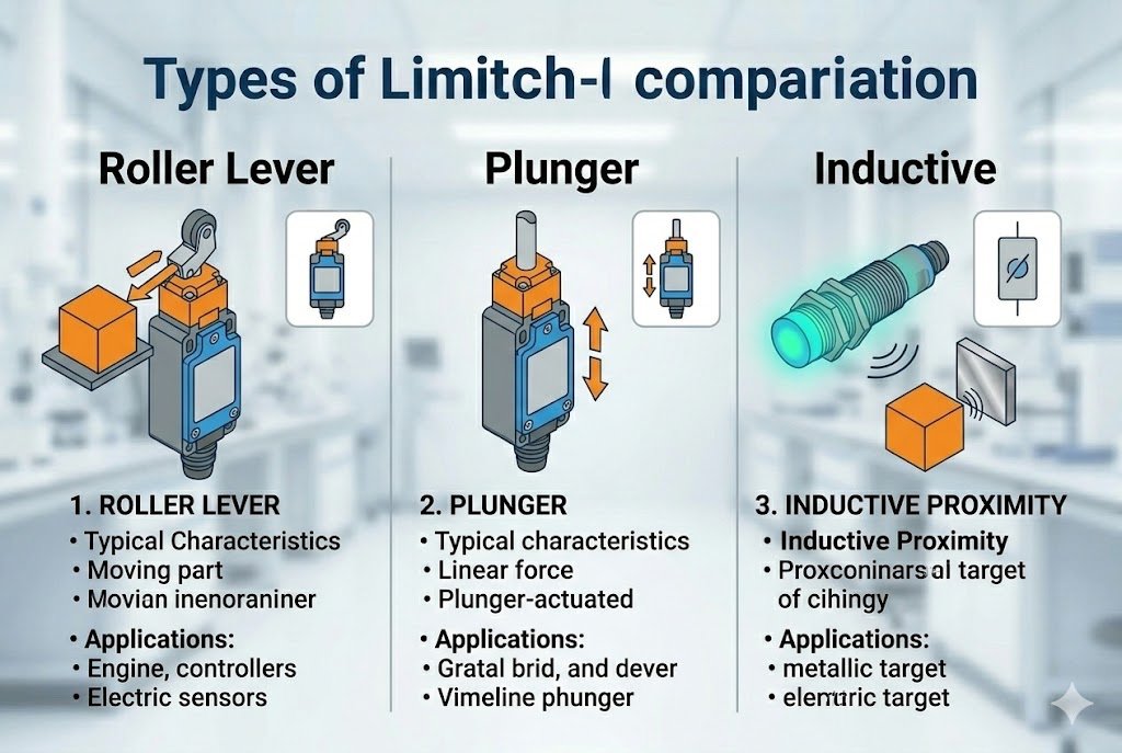 types of limit switches roller plunger inductive