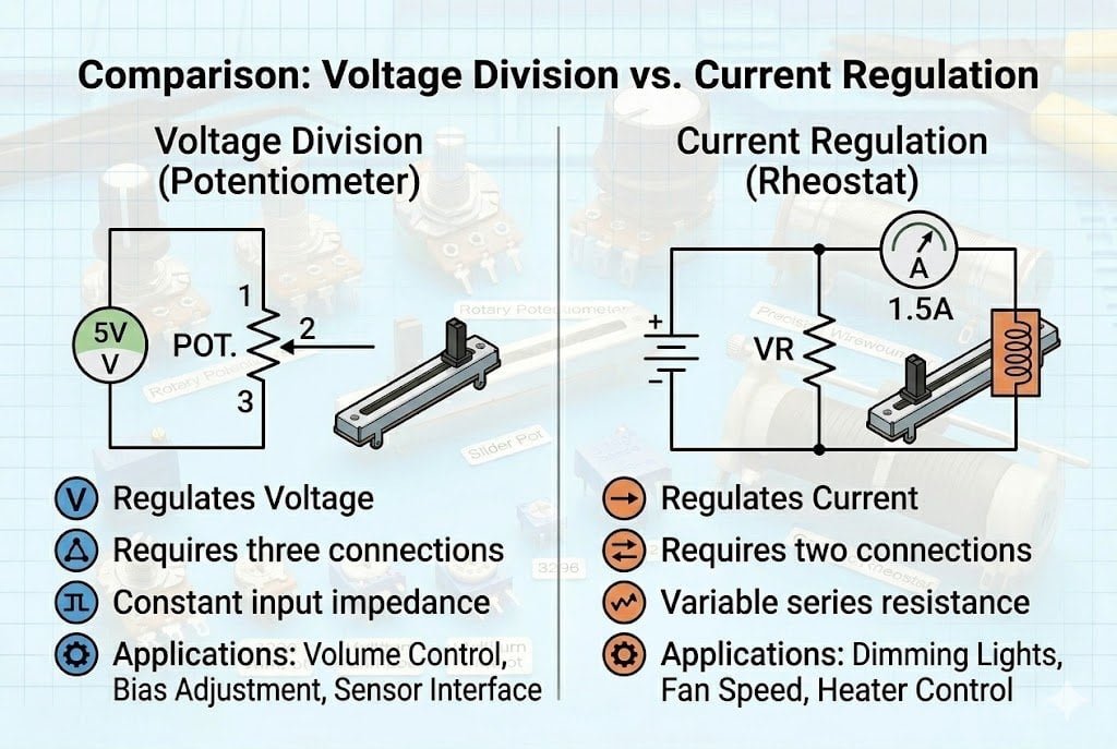 comparing voltage division and current regulation