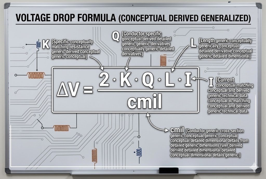 Voltage Drop Calculation alt voltage drop formula on whiteboard