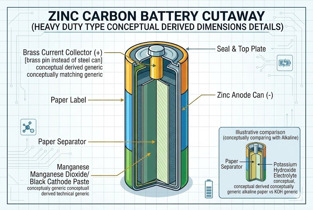 Zinc-Carbon battery components Zinc carbon battery cutaway