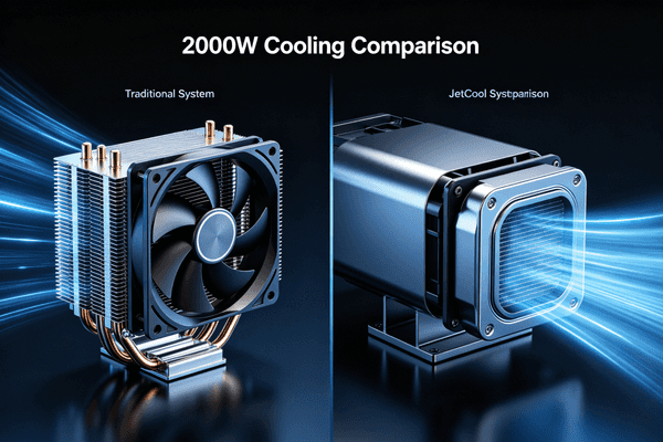Traditional air cooling vs JetCool at 2000W