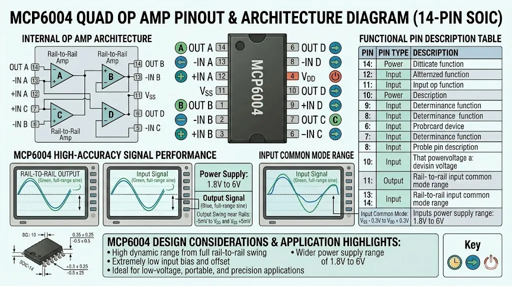 MCP6004 pinout