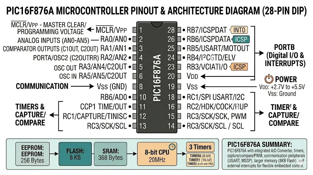 PIC16F876A pinout
