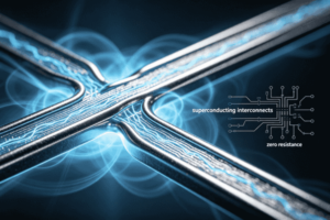 Illustration of superconducting interconnects in a circuit with labels for zero resistance.