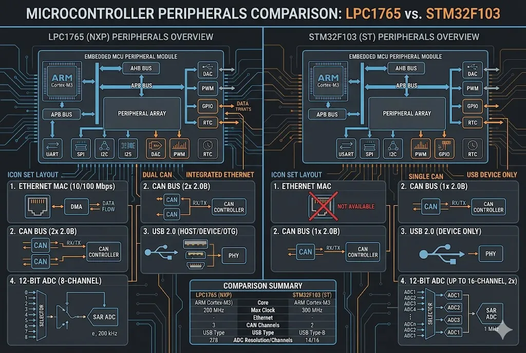 LPC1765 and STM32F103 peripherals