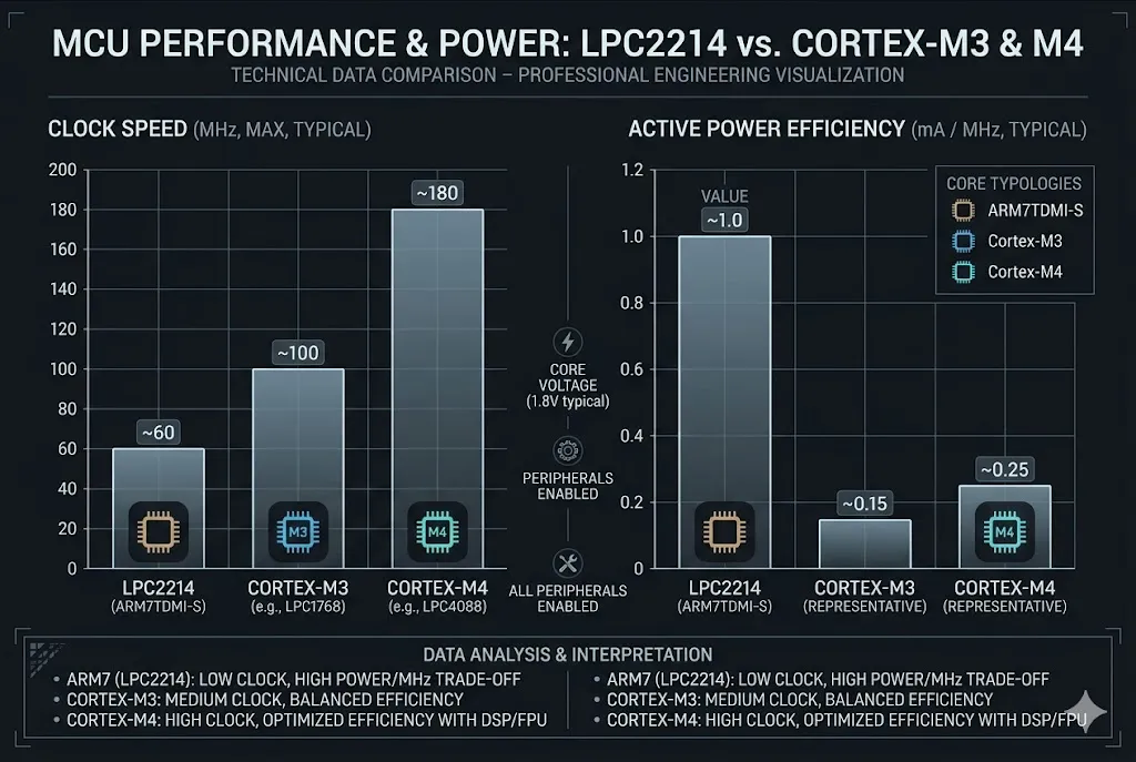 graphs comparing microcontroller speed and power