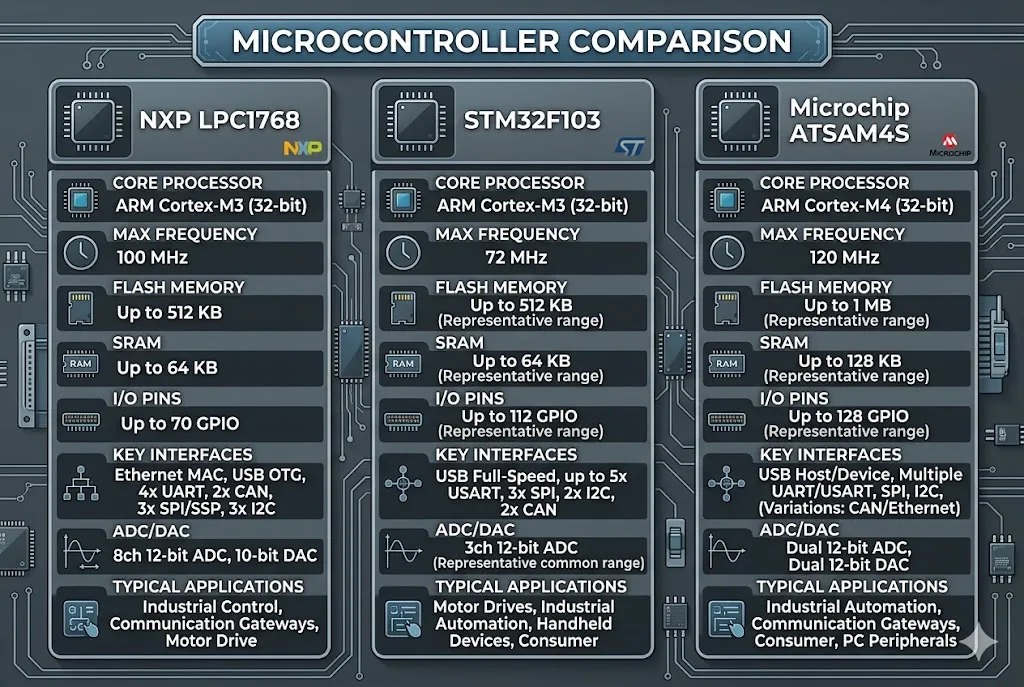 three modern microcontrollers side by side