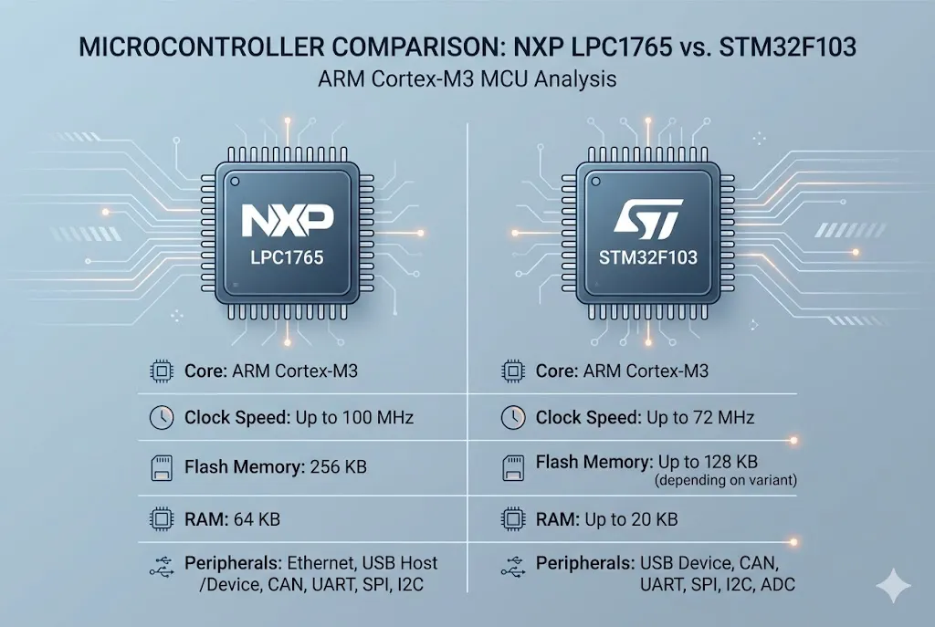 LPC1765 vs STM32F103 ARM Cortex-M3 comparison